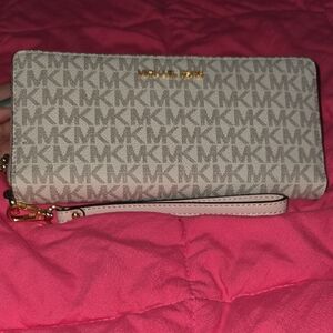 Michael Kors Monogram Wristlet in Gray and Gold